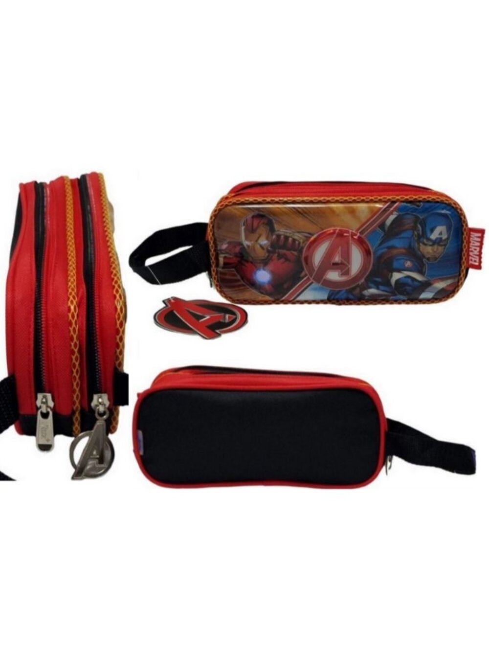 Marvel Avengers 3D Pencil Case Iron Man Captain America Dual Zip Pouch Bag NWT